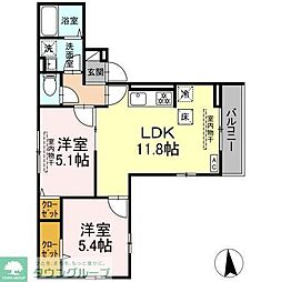 JR東海道本線 平塚駅 徒歩13分の賃貸アパート 1階2LDKの間取り