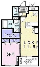 サンテラノ湘南 1LDKの間取図画像