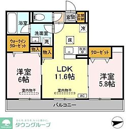 茅ヶ崎市香川3丁目アパート 2LDKの間取図画像