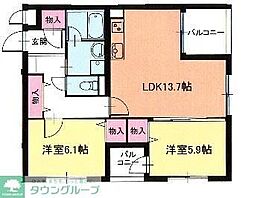 クレール東海岸 2LDKの間取図画像