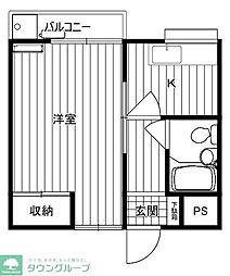 さいわいハイツ 1Kの間取図画像