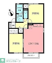 サニーフラッツC 2DKの間取図画像