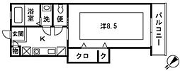 エクレール辻堂2 1Kの間取図画像