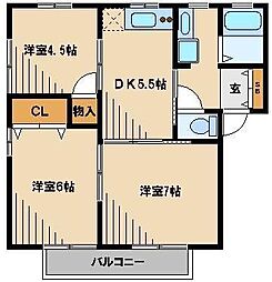 エクセランII 2階3DKの間取り