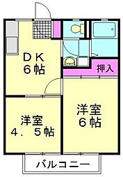 サンビレッジ朝霞 2DKの間取図画像
