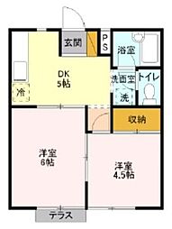 コスモプラザB 2DKの間取図画像