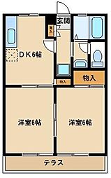 パナハイツ内野B 2DKの間取図画像