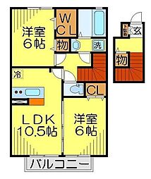 サンモールB 2LDKの間取図画像