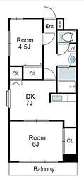 リディアメゾン川越 2DKの間取図画像