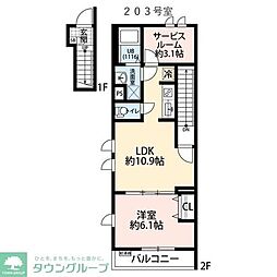 所沢市大字下安松アパート 1SLDKの間取図画像