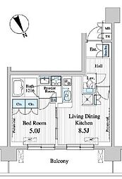 都営大江戸線 清澄白河駅 徒歩7分の賃貸マンション 5階1LDKの間取り