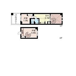 レジデンスシャルマン月島 2DKの間取図画像