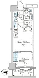 パークアクシス木場キャナルウエスト 1DKの間取図画像