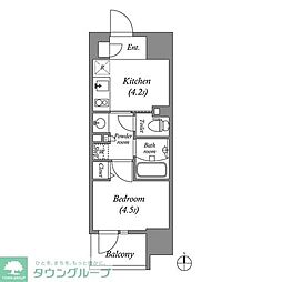 コスモグラシア三ノ輪 1Kの間取図画像