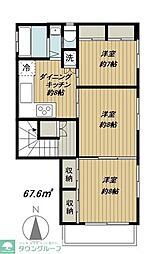 パークサイド門前仲町 3DKの間取図画像