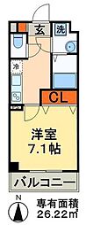 日暮里舎人ライナー 西新井大師西駅 徒歩4分の賃貸マンション 2階1Kの間取り