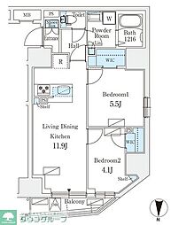 オープンブルーム入谷Ｅａｓｔ 11階2LDKの間取り