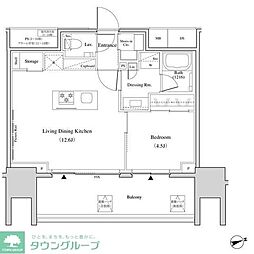 ザ・パークハビオ北千住 13階1LDKの間取り