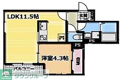 アリビオ五反野 1LDKの間取図画像