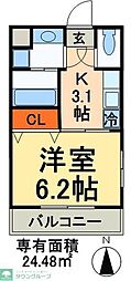 第2弘道ベルハイム 1Kの間取図画像