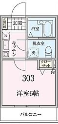 プランドール 1Kの間取図画像