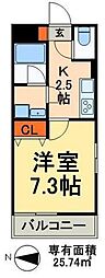 キャトルフルール 1Kの間取図画像