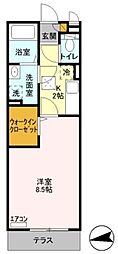 ベルウィル 1Kの間取図画像