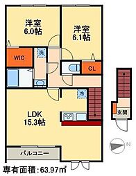アンジェリックパス 2LDKの間取図画像