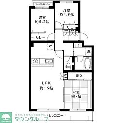 アソシエール世田谷弦巻 3LDKの間取図画像
