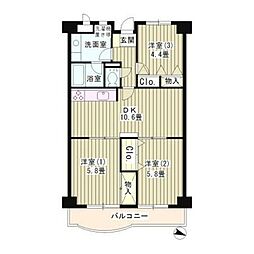 カーサエッチェルサ世田谷 3LDKの間取図画像