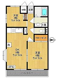 向ヶ丘レジデンス壱番館 2DKの間取図画像