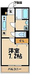 Amourポルト 1Kの間取図画像