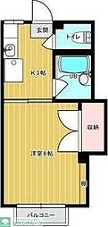 パラシオンＮ 2階1Kの間取り