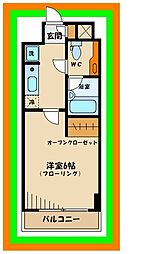 京王線 府中駅 徒歩13分の賃貸マンション 5階1Kの間取り