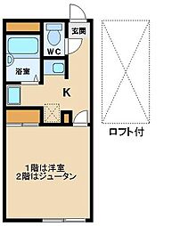 レオパレス学園東町 2階1Kの間取り