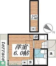 住吉ハイツ 2階1Kの間取り
