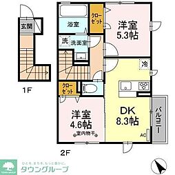 JR南武線 谷保駅 徒歩10分の賃貸アパート 2階2DKの間取り