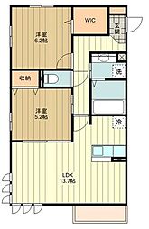 多摩都市モノレール 砂川七番駅 徒歩5分の賃貸アパート 1階2LDKの間取り
