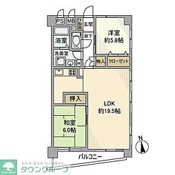 ライオンズマンション久米川 5階2LDKの間取り