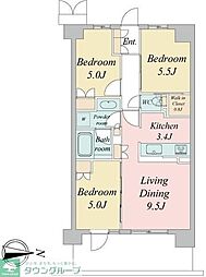 JR中央線 武蔵境駅 徒歩4分の賃貸マンション 2階3LDKの間取り