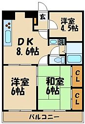 京王線 東府中駅 徒歩5分の賃貸マンション 1階3DKの間取り