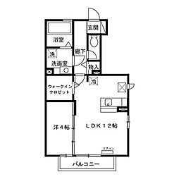 花水木Ｆ棟 1階1LDKの間取り