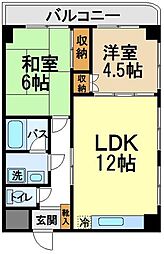 小平ユミノヒルズ 2LDKの間取図画像