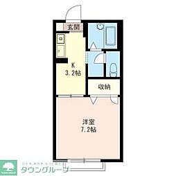 クレール国立 1Kの間取図画像