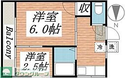 三山荘 2Kの間取図画像