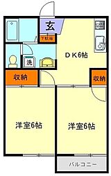 コスモパレス 2DKの間取図画像
