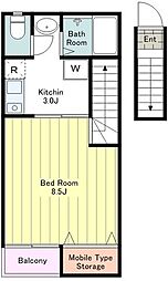 ティアナD 1Kの間取図画像