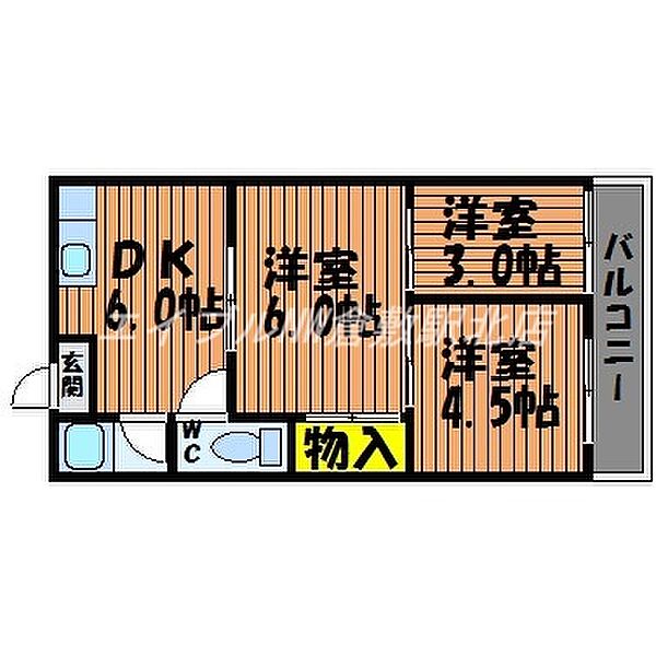 岡山県倉敷市川入(賃貸アパート3DK・1階・36.50㎡)の写真 その2