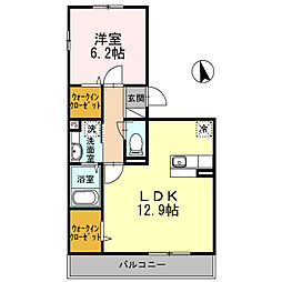 パルコートII 2階1LDKの間取り