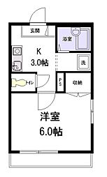 メゾン・ラメール 2階1Kの間取り